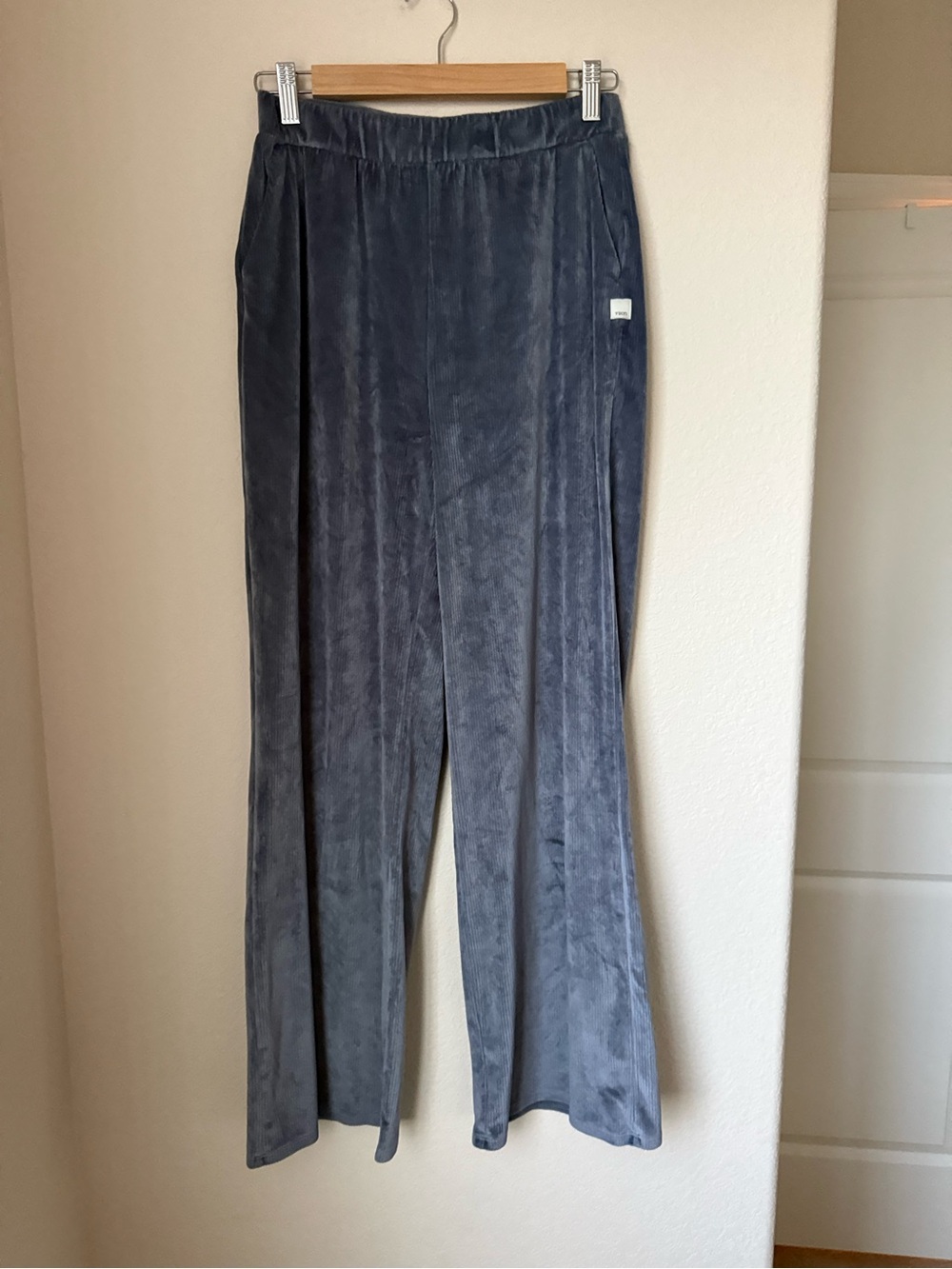 Vuori Wide Leg Velvet Lounge Pants in Slate Blue